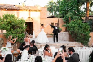 A well designed reception area in Cabo San Lucas showing a couple starting their first dance